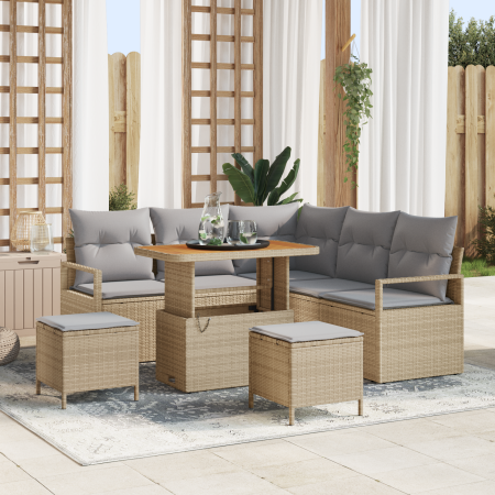 Juego de Sofá de Jardín de 8 Piezas con Cojines Beige de Ratán y Poliéster | Foro24.es | Tu tienda online para hogar, jardín y más Foro24.es