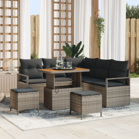 Juego de Sofá de Jardín de 8 Piezas con Cojines Gris Poliratán Acacia | Foro24.es | Tu tienda online para hogar, jardín y más Foro24.es
