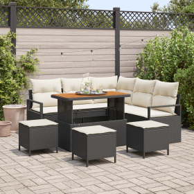 Conjunto de Sofá de Jardín de 9 Piezas con Cojines Negro Poliratán Acacia von , Outdoor-Sofas - Ref: Foro24-3362530, Preis: 5...