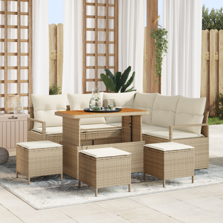 Juego de Sofá de Jardín de 9 Piezas con Cojines Beige de Ratán Poliéster Acacia | Foro24.es | Tu tienda online para hogar, jardín y más Foro24.es