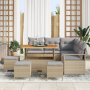 Conjunto de Sofá de Jardín de 9 Piezas con Cojines Beige Ratán Acacia | Foro24.es | Tu tienda online para hogar, jardín y más Foro24.es