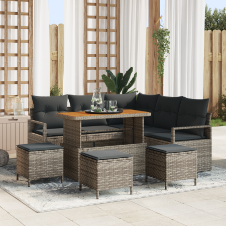 Juego de Sofás de Jardín de 9 Piezas con Cojines Gris Ratán Sintético Acacia | Foro24.es | Tu tienda online para hogar, jardín y más Foro24.es