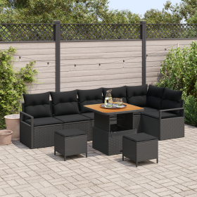 Juego de Sofá de Jardín de 9 Piezas con Cojines Negro Poliratán Acacia by , Outdoor sofas - Ref: Foro24-3362539, Price: 585,3...
