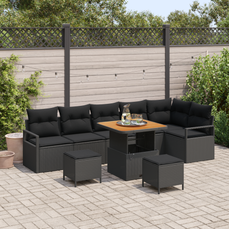 Juego de Sofá de Jardín de 9 Piezas con Cojines Negro Poliratán Acacia by , Outdoor sofas - Ref: Foro24-3362539, Price: 585,3...