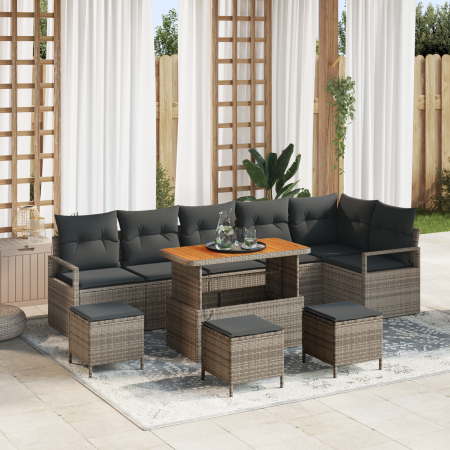 Conjunto de Sofá de Jardín de 10 Piezas con Cojines Gris Ratán Acacia | Foro24.es | Tu tienda online para hogar, jardín y más Foro24.es