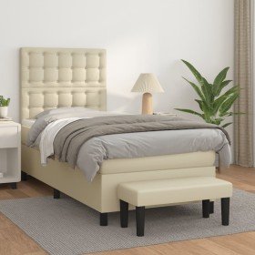 Cama box spring con colchón cuero sintético crema 100x200 cm