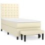 Cama box spring con colchón cuero sintético crema 100x200 cm