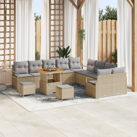 Juego de sofá de jardín de 13 piezas con cojines Ratán polipropileno beige Acacia | Foro24.es | Tu tienda online para hogar, jardín y más Foro24.es