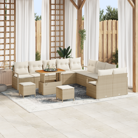 Juego de sofá de jardín de 13 piezas con cojines beige de poliratán y acacia | Foro24.es | Tu tienda online para hogar, jardín y más Foro24.es