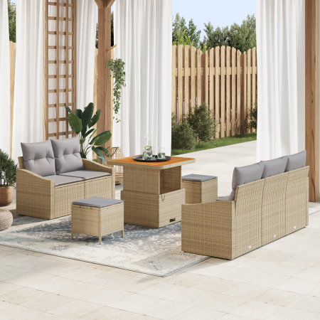 Conjunto de Sofás de Jardín de 8 Piezas con Cojines Beige Poliratán Acacia | Foro24.es | Tu tienda online para hogar, jardín y más Foro24.es