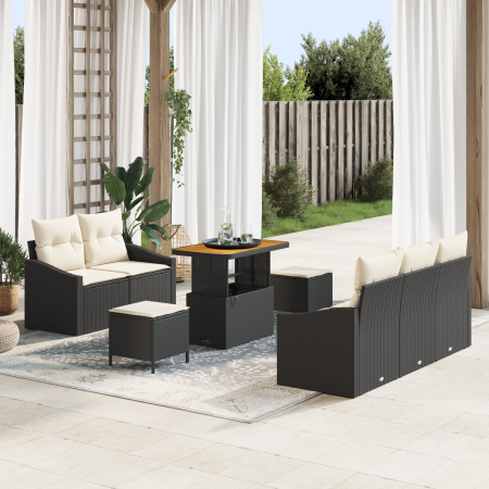Juego de Sofá de Jardín de 8 Piezas con Cojines Negro Poliratán Acacia | Foro24.es | Tu tienda online para hogar, jardín y más Foro24.es