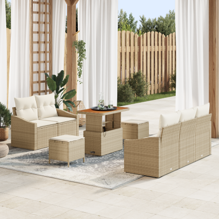 Juego de Sofás de Jardín de 8 Piezas con Cojines Beige de Ratán Sintético Acacia | Foro24.es | Tu tienda online para hogar, jardín y más Foro24.es