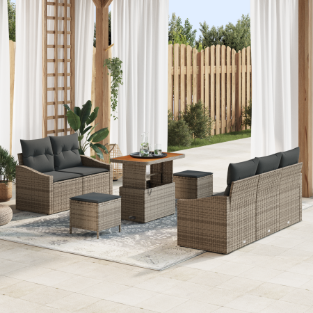Juego de Sofás de Jardín de 8 Piezas con Cojines Gris de Ratán Poliéster Acacia | Foro24.es | Tu tienda online para hogar, jardín y más Foro24.es