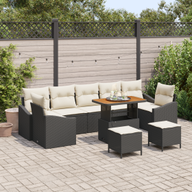 Juego de Sofá de Jardín de 10 Piezas con Cojines Ratán Negro y Acacia by , Outdoor sofas - Ref: Foro24-3362640, Price: 603,64...