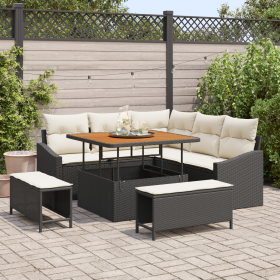 Juego de Sofá de Jardín de 8 Piezas con Cojines Poliratán Negro Acacia von , Outdoor-Sofas - Ref: Foro24-3362645, Preis: 595,...