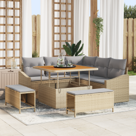 Juego de Sofá de Jardín de 8 Piezas con Cojines Beige Poliratán Acacia von , Outdoor-Sofas - Ref: Foro24-3362647, Preis: 633,...