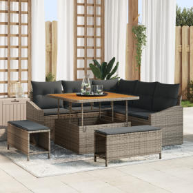 Juego de Sofá de Jardín de 8 Piezas con Cojines Grises Ratán Acacia von , Outdoor-Sofas - Ref: Foro24-3362648, Preis: 610,35 ...