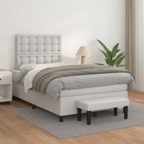 Cama box spring con colchón cuero sintético blanco 120x200 cm Cama box spring con colchón cuero sintético blanco 120x200 cm