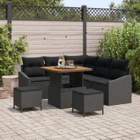 Juego de Sofás para Jardín de 8 Piezas con Cojines Negro Poliratán Acacia by , Outdoor sofas - Ref: Foro24-3362649, Price: 52...