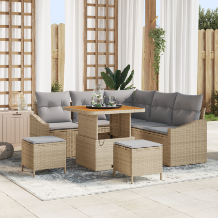 Conjunto de Sofá de Jardín de 8 Piezas con Cojines Beige Poliratán Acacia von , Outdoor-Sofas - Ref: Foro24-3362652, Preis: 5...