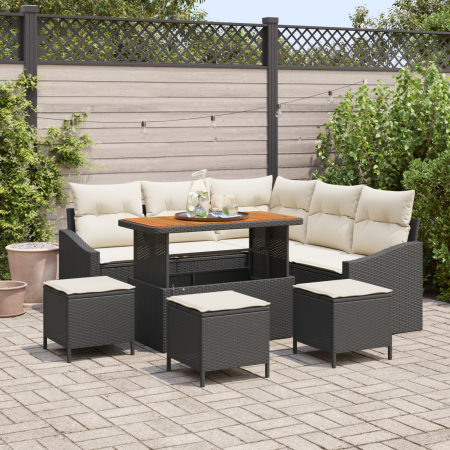 Juego de Sofás de Jardín de 9 Piezas con Cojines Negro Ratán Poli Acacia von , Outdoor-Sofas - Ref: Foro24-3362660, Preis: 55...