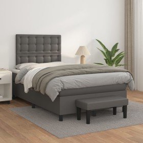Cama box spring con colchón cuero sintético gris 120x200 cm Cama box spring con colchón cuero sintético gris 120x200 cm