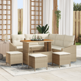 Conjunto de Sofá de Jardín de 9 Piezas con Cojines Beige Poliratán Acacia by , Outdoor sofas - Ref: Foro24-3362661, Price: 59...