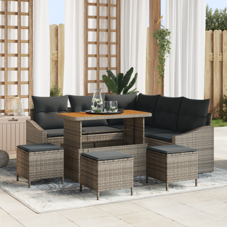 Juego de Sofá de Jardín de 9 Piezas con Cojines Gris Poliratán Acacia by , Outdoor sofas - Ref: Foro24-3362663, Price: 573,29...