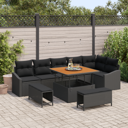 Juego de Sofás de Jardín de 9 Piezas con Cojines Negro Poliratán Acacia by , Outdoor sofas - Ref: Foro24-3362664, Price: 674,...