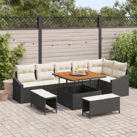 Juego de Sofá de Jardín de 9 Piezas con Cojines Negro Poliratán Acacia by , Outdoor sofas - Ref: Foro24-3362665, Price: 629,7...