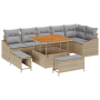 Juego de Sofá de Jardín de 9 Piezas con Cojines Beige Poliratán Acacia von , Outdoor-Sofas - Ref: Foro24-3362667, Preis: 688,...