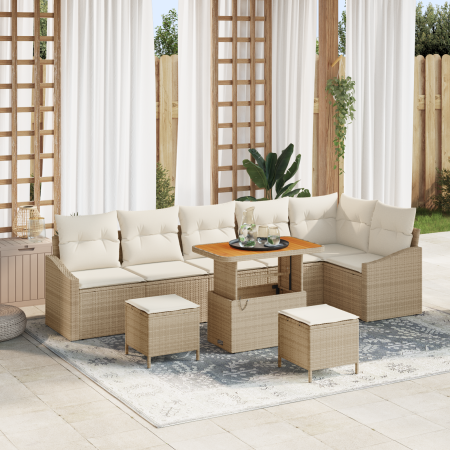 Juego de Sofá de Jardín de 9 Piezas con Cojines Beige Poliratán Acacia by , Outdoor sofas - Ref: Foro24-3362676, Price: 589,8...