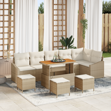 Juego de sofá de jardín de 10 piezas con cojines Beige Poliratán Acacia von , Outdoor-Sofas - Ref: Foro24-3362681, Preis: 650...