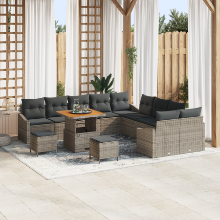 Juego de Sofá de Jardín de 13 Piezas con Cojines Gris Ratán Resistente Acacia von , Outdoor-Sofas - Ref: Foro24-3362713, Prei...