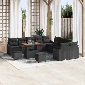 Juego de Sofá de Jardín de 13 Piezas con Cojines Negro Polirratán Acacia von , Outdoor-Sofas - Ref: Foro24-3362714, Preis: 86...