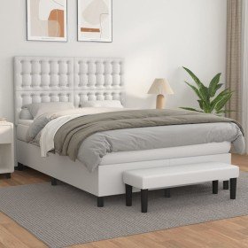 Cama box spring con colchón cuero sintético blanco 140x190 cm Cama box spring con colchón cuero sintético blanco 140x190 cm
