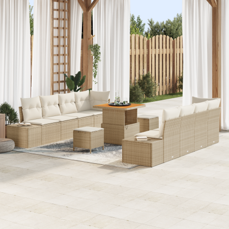 Conjunto de Sofá de Jardín de 11 Piezas con Cojines Beige Poliratán Acacia by , Outdoor sofas - Ref: Foro24-3362756, Price: 7...