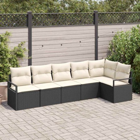 Conjunto de sofá de jardín 6 pcs Negro Poliratán