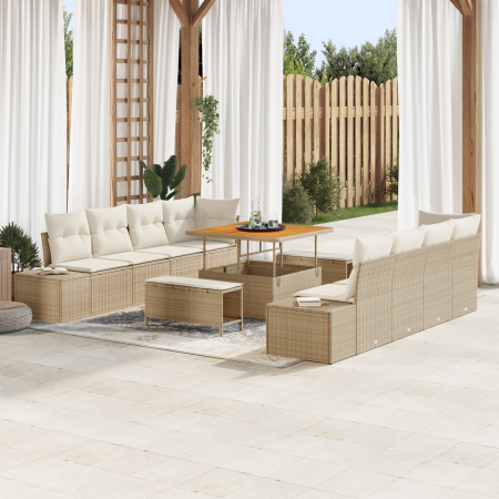 Conjunto de Sofá de Jardín de 11 Piezas con Cojines, Beige Poliratán y Acacia by , Outdoor sofas - Ref: Foro24-3362766, Price...