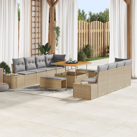 Conjunto de Sofá de Jardín de 11 Piezas con Cojines Beige de Poliratán von , Outdoor-Sofas - Ref: Foro24-3362767, Preis: 908,...