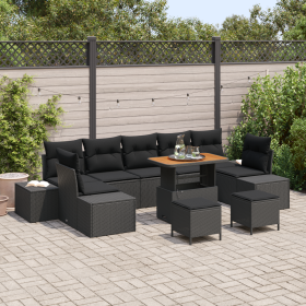 Juego de Sofá de Jardín de 10 Piezas con Cojines de Ratán Sintético Negro Acacia von , Outdoor-Sofas - Ref: Foro24-3362769, P...