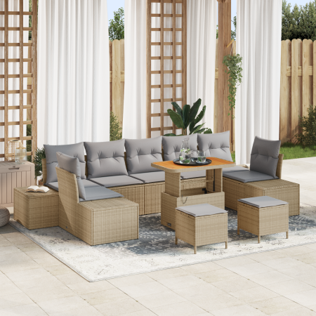 Juego de Sofá de Jardín de 10 Piezas con Cojines Beige Ratán Poliéster Acacia by , Outdoor sofas - Ref: Foro24-3362772, Price...