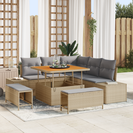 Conjunto de Sofás de Jardín de 8 Piezas con Cojines Beige Poliratán Acacia von , Outdoor-Sofas - Ref: Foro24-3362777, Preis: ...