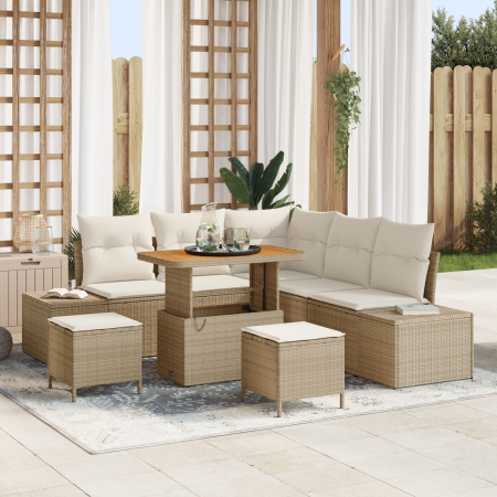 Juego de sofá de jardín de 8 piezas con cojines beige de poliratán y acacia von , Outdoor-Sofas - Ref: Foro24-3362786, Preis:...