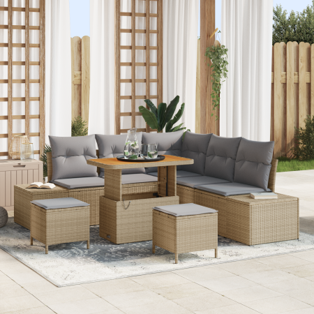 Juego de Sofá de Jardín de 8 Piezas con Cojines Beige Poliratán Acacia von , Outdoor-Sofas - Ref: Foro24-3362787, Preis: 557,...