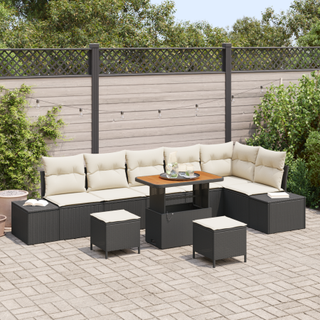 Juego de Sofá de Jardín de 9 Piezas con Cojines de Poliratán Negro Acacia by , Outdoor sofas - Ref: Foro24-3362805, Price: 56...