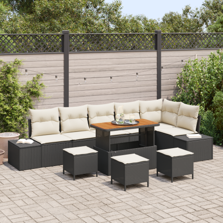 Juego de Sofá de Jardín de 10 Piezas con Cojines Poliratán Negro Acacia von , Outdoor-Sofas - Ref: Foro24-3362810, Preis: 614...