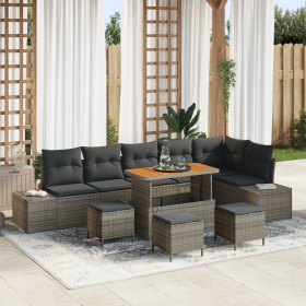 Juego de sofá de jardín de 10 piezas con cojines gris ratán sintético acacia von , Outdoor-Sofas - Ref: Foro24-3362813, Preis...
