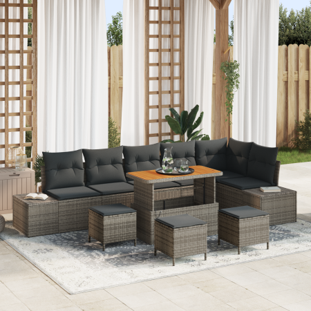 Juego de sofá de jardín de 10 piezas con cojines gris ratán sintético acacia von , Outdoor-Sofas - Ref: Foro24-3362813, Preis...