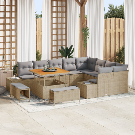 Juego de Sofá de Jardín de 12 Piezas con Cojines Beige Ratán Polivalente Acacia by , Outdoor sofas - Ref: Foro24-3362817, Pri...